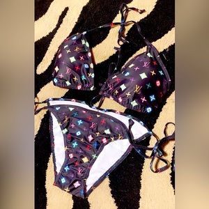 monogram l v black multi color bikini